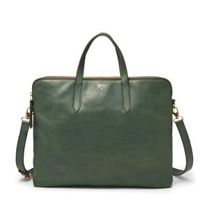 Emma Sydney Green Leather Crossbody Laptop Bag